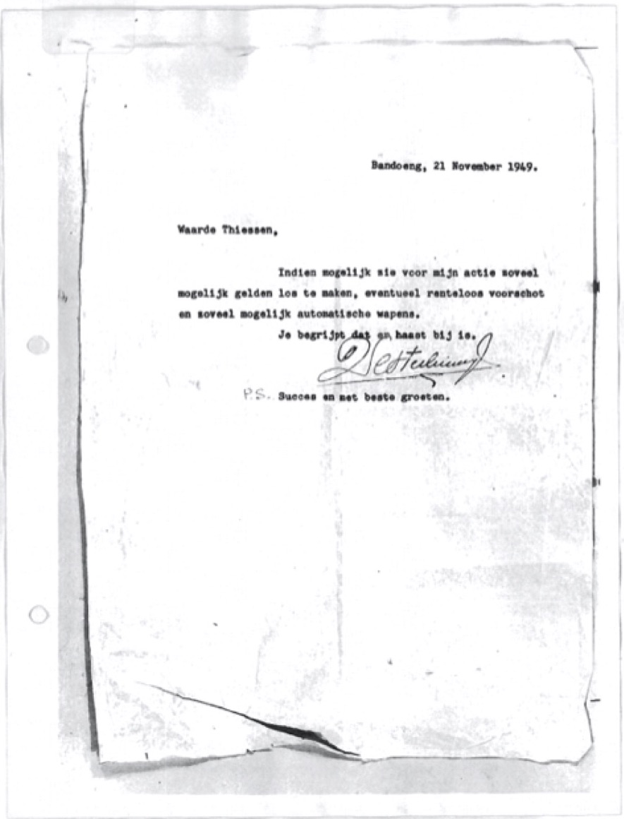 Getypt briefje van Westerling aan Thiessen, Bandoeng, 21 november 1949